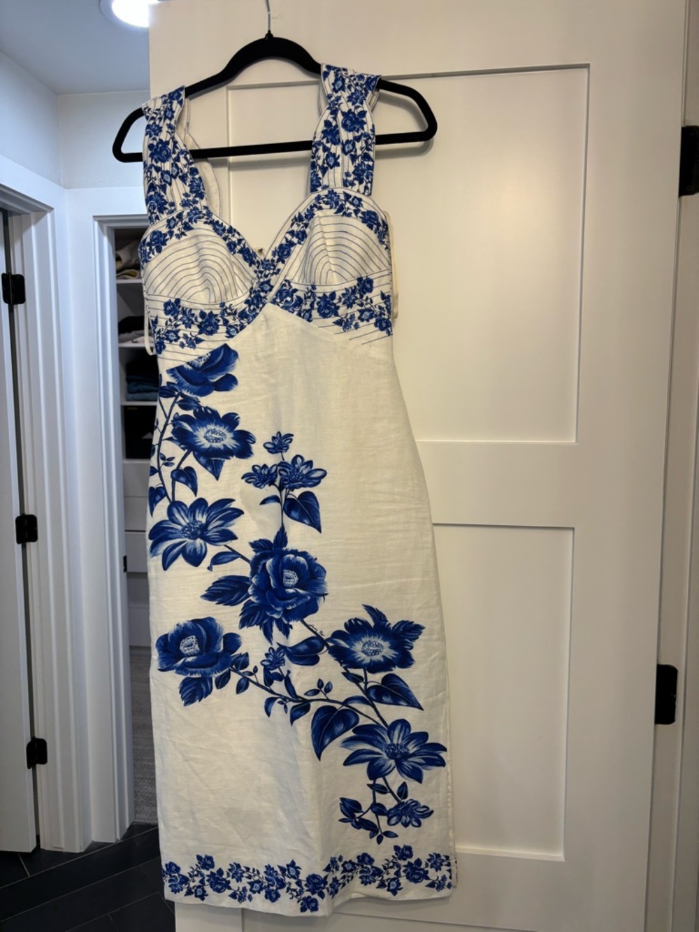 FARM Rio White Midi Dress with Blue Floral Print